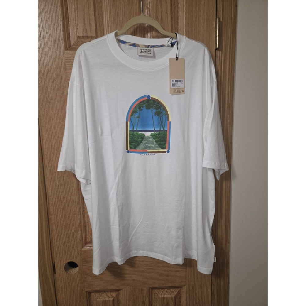 NEW Scotch & Soda Amsterdam Mens XL Beach Artwork Graphic Print Tshirt